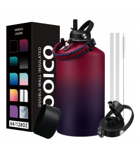 1 Gallon Water Jug with Straw & Spout Lid, 128 oz Insulated Water Bottle Keep Cold-48H & Hot-24H, Stainless Steel Gallon Water Bottle w/ Paracord Handle, Reusable Canteen for Hiking Camping