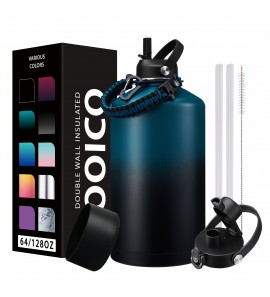 128oz Insulated Water Bottle with Straw Lid - Stainless Steel Water Jug 1 Gallon with Paracord Handle, Leakproof Wide Mouth Metal Water Bottle for Outdoor Camping Travel