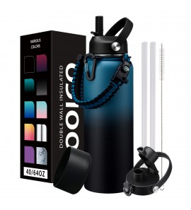 40OZ Insulated Water Bottle with Auto Spout Lids, Straw Lids,Cold-48H & Hot-24H Vacuum Stainless Steel Insulated Water Bottle Thermo Hydro Bottle for Hiking Cycling