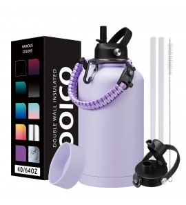 1/2 Gallon Insulated Water Bottle 64 oz,Keep Cold for 48H,Stainless Steel Water Bottle Half Gallon Jug with Paracord Handle,Straw,Spout Lids & Flask Boot