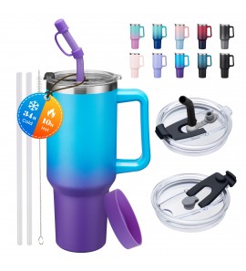 40oz Tumbler with Handle and Straw for Women & Men, Insulated Stainless Steel Coffee Mug, Keeps Cold 34H Hot 10H, Leakproof Travel Cup for Office Gym Car