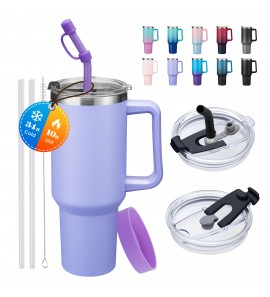 40 oz Stainless Steel Tumbler with Handle & Straw Lid, Vacuum Insulated Travel Mug, Cold 34H Hot 10H, Leak-Proof Cup Fits Car Cup Holder for Work Travel
