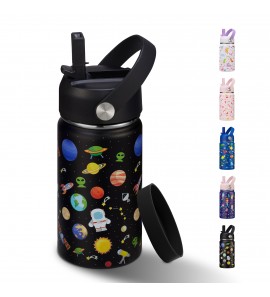 Kids Stainless Steel Water Bottle 12oz, BPA-Free Insulated Leakproof Bottle with Straw for School, Sports and Outdoor