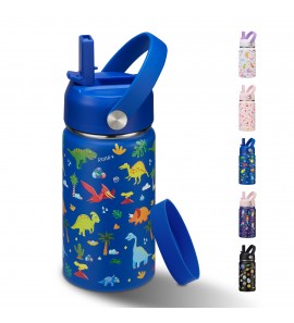 Stainless Steel 12oz Kids Water Bottle with Straw, BPA-Free Insulated Water Bottle for School, Dinosaur Simple Gift for Boy Girl