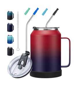 32oz Insulated Stainless Steel Tumbler Cup with Handle, Double Wall Thermal Coffee Cup Keep Cold-36H Hot-24H, Leak Proof Straw Lid Travel Mug, Reusable Home Office Work Wide Mouth Water Bottle