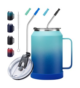 32 oz Stainless Steel Tumbler Mug with Handle, Straw & Lid, Double Wall Vacuum Insulated Coffee Cup for Home, Office & Travel