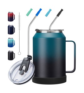 32 oz Coffee Mug Insulated Tumbler with Handle and Straw, Large Stainless Steel Coffee Cup with 2-in-1 Lid, 32oz Metal Tumbler Double Wall Vacuum Water Bottle Keep Cold 36 hrs
