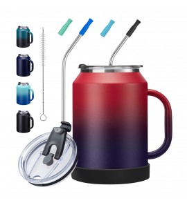 50oz Insulated Stainless Steel Tumbler Cup with Handle, Leak Proof Straw Lid Travel Mug, Double Wall Thermal Coffee Cup Keep Cold-36H Hot-24H, Reusable Home Office Work Wide Mouth Water Bottle
